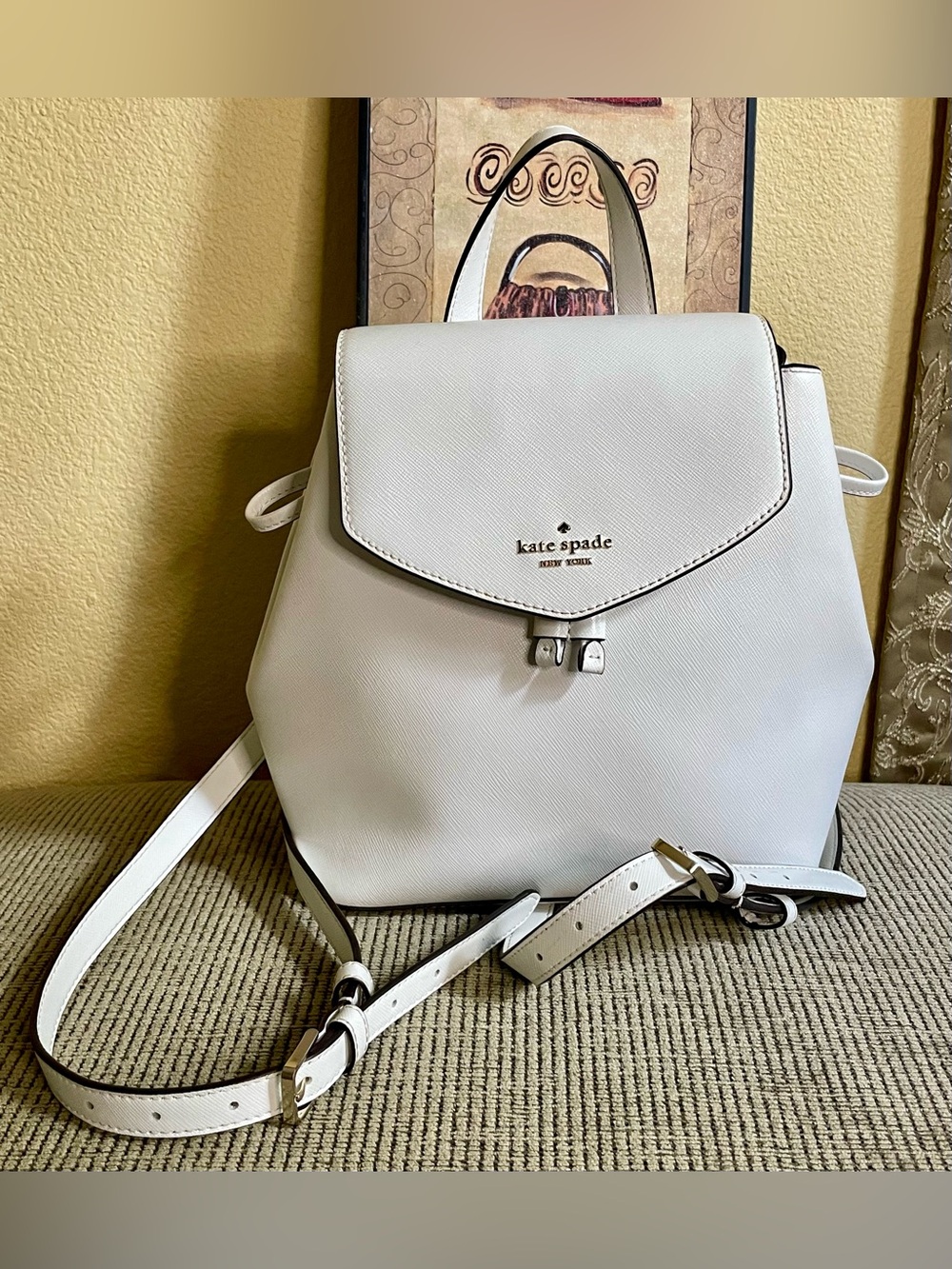 Kate Spade White Saffiano-Style Leather Backpack